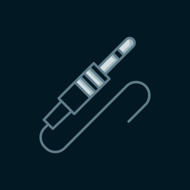 Çizgi Ses Jack simgesi siyah arkaplanda izole edildi. Bağlantı ses ekipmanları için ses kablosu. Fiş kablosu. Müzik aleti. Düz çizgili, gölgeli. Vektör