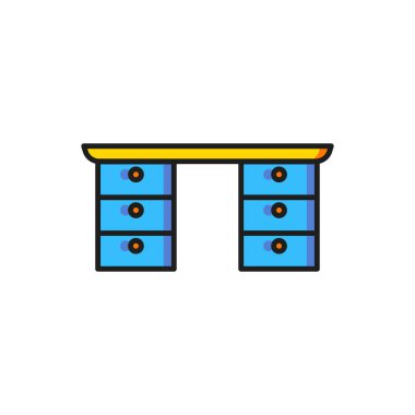 Renkli ofis masa simgesi beyaz arkaplanda izole edildi. Düz çizgili, gölgeli. Vektör