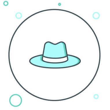 Beyaz arka planda izole edilmiş kurdele ikonlu Çizgi Adam şapkası. Renkli taslak konsepti. Vektör