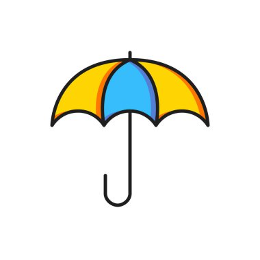 Beyaz arkaplanda izole edilmiş renkli Şemsiye simgesi. Sigorta konsepti. Su geçirmez ikon. Koruma, güvenlik, güvenlik kavramı. Düz çizgili, gölgeli. Vektör