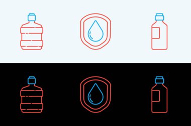 Bir şişe su koy. Temiz ve su geçirmez ikonu olan büyük bir şişe. Vektör.