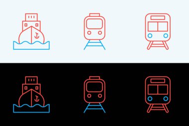 Tren ve demiryolu kargo gemisi ve ikonu ayarlayın. Vektör.
