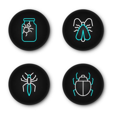 Mite Spider Giyim Kelebeği 'ni ve kavanoz ikonunu ayarla. Vektör.