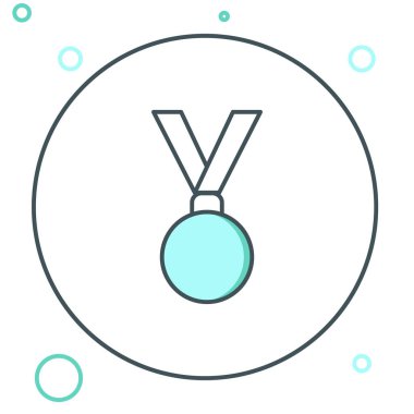 Beyaz arkaplanda çizgi madalyası simgesi izole edildi. Kazanan başarı işareti. Ödül madalyası. Renkli taslak konsepti. Vektör.