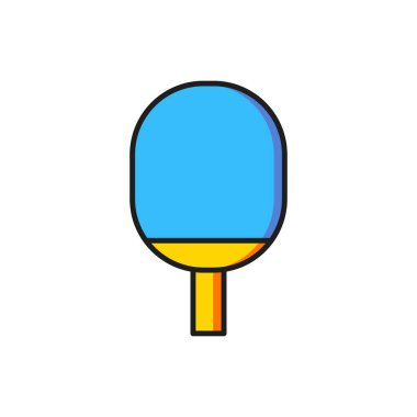 Masa tenisi ikonunu çalmak için renk raketi beyaz arkaplanda izole edildi. Düz çizgili, gölgeli. Vektör.