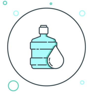 Beyaz arka planda temiz su ikonu olan büyük şişe hattı. Soğutucu için plastik kap. Renkli taslak konsepti. Vektör.