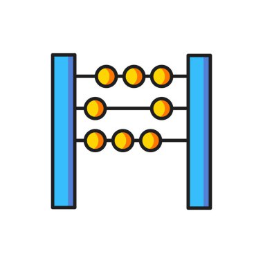 Beyaz arkaplanda izole edilmiş renkli Abaküs simgesi. Geleneksel sayım çerçevesi. Eğitim işareti. Matematik okulu. Düz çizgili, gölgeli. Vektör.