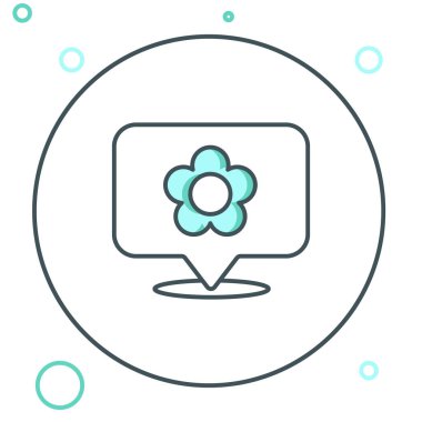 Beyaz arkaplanda çiçek simgesi olan çizgi konumu. Renkli taslak konsepti. Vektör.