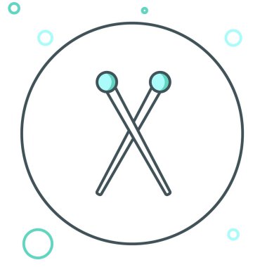 Beyaz arka planda çizgi örgü iğneleri ikonu izole edildi. El yapımı, örgü ya da terzi için etiket. Renkli taslak konsepti. Vektör.