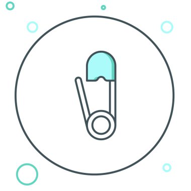 Klasik kapalı çelik güvenlik iğnesi simgesi beyaz arka planda izole edildi. Renkli taslak konsepti. Vektör.