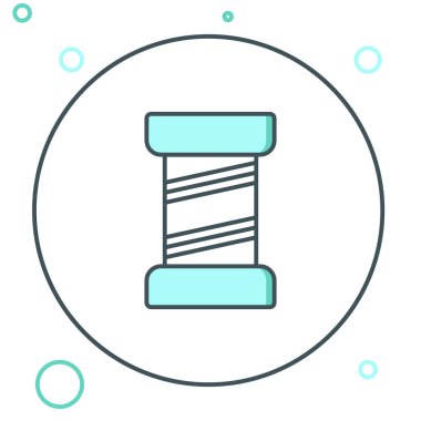 Beyaz arkaplanda izole edilmiş makara simgesine çizgi dikiş ipliği. İplik makarası. İplik kutusu. Renkli taslak konsepti. Vektör.