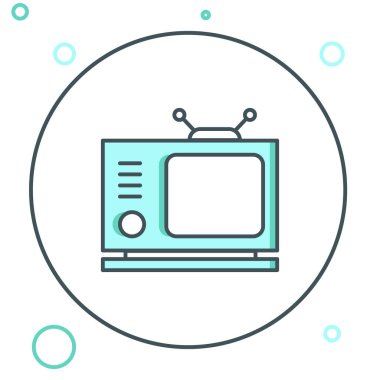 Retro TV simgesi beyaz arkaplanda izole edildi. Televizyon tabelası. Renkli taslak konsepti. Vektör.