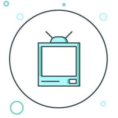 Retro TV simgesi beyaz arkaplanda izole edildi. Televizyon tabelası. Renkli taslak konsepti. Vektör.