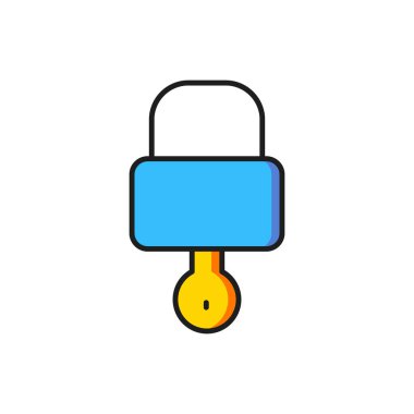 Renk Kilidi ve anahtar simgesi beyaz arkaplanda izole edildi. Asma kilit işareti. Güvenlik, güvenlik, koruma, gizlilik kavramı. Düz çizgili, gölgeli. Vektör.