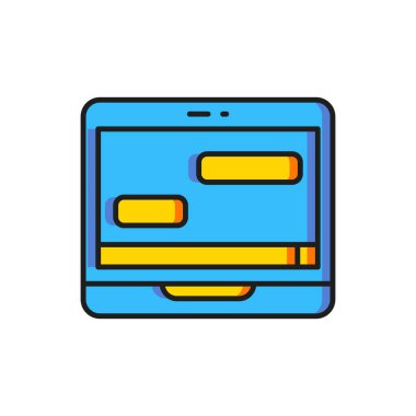 Dizüstü bilgisayar simgesindeki Renkli Yeni sohbet iletileri bildirimi beyaz arkaplanda izole edildi. Smartphone sohbet mesajları konuşma baloncukları. Düz çizgili, gölgeli. Vektör.