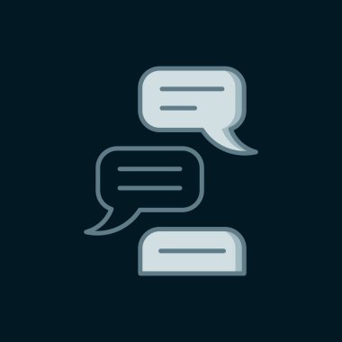 Konuşma balonu sohbet simgesi siyah arkaplanda izole edildi. İleti simgesi. İletişim ya da yorum sohbet sembolü. Düz çizgili, gölgeli. Vektör.