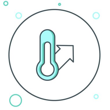 Meteoroloji çizgisi termometresi beyaz arkaplanda izole edilmiş ikonu ölçüyor. Termometre termometresi sıcak ya da soğuk hava gösteriyor. Renkli taslak konsepti. Vektör.