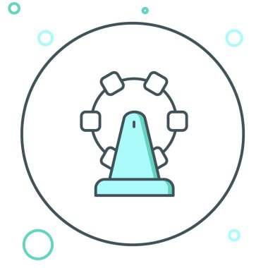 Dönme dolap simgesi beyaz arkaplanda izole edildi. Eğlence parkı. Çocuklar için eğlence parkı, eğlence parkı. Renkli taslak konsepti. Vektör.