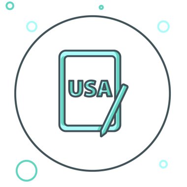 Amerika Birleşik Devletleri 'nin beyaz arka planda izole edilmiş grafik tablet simgesindeki hattı. Renkli taslak konsepti. Vektör.