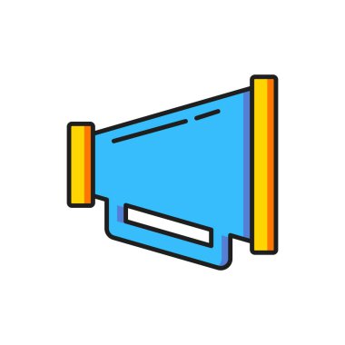 Beyaz arkaplanda izole edilmiş renk megafonu simgesi. Sözcü işareti. Düz çizgili, gölgeli. Vektör.