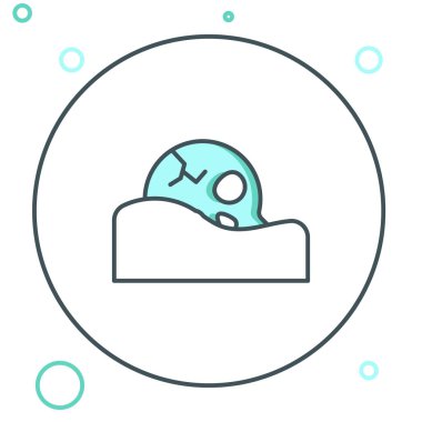 Yer ikonundaki çizgi insan kafatası beyaz arkaplanda izole edilmiş. Renkli taslak konsepti. Vektör.