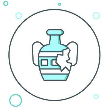 Kırık antik amfora simgesi beyaz arkaplanda izole edilmiş. Renkli taslak konsepti. Vektör.