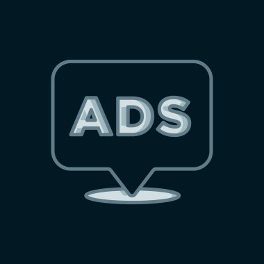 Satır Reklam simgesi siyah arkaplanda izole edildi. Pazarlama ve tanıtım süreci kavramı. İlgili reklamlar. Sosyal medya reklamcılığı. Düz çizgili, gölgeli. Vektör.