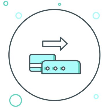 Hat Pos terminali, beyaz arkaplanda izole edilmiş bir kredi kartı simgesi var. Ödeme terminali işlemi. Kartla öde. Renkli taslak konsepti. Vektör.