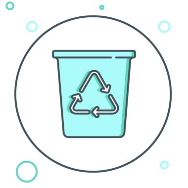 Beyaz arkaplanda izole edilmiş geri dönüşüm sembolü simgesi olan satır geri dönüşüm kutusu. Çöp kutusu simgesi. Çöp kutusu tabelası. Geri dönüşüm sepeti işareti. Renkli taslak konsepti. Vektör.