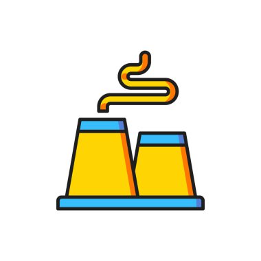 Renk Fabrikası simgesi beyaz arkaplanda izole edildi. Endüstriyel bina. Düz çizgili, gölgeli. Vektör.