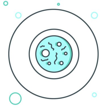 Beyaz arka planda izole edilmiş bakteri simgesi olan Petri hattı. Renkli taslak konsepti. Vektör.