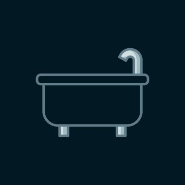 Küvet çizgisi simgesi siyah arkaplanda izole edildi. Düz çizgili, gölgeli. Vektör.