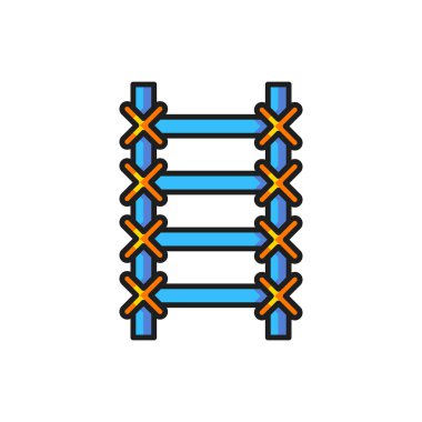 Renk Yangın merdiveni simgesi beyaz arkaplanda izole edildi. Pompier merdiveni. İtfaiyeciler merdiveni sırıkla tırmanır. Düz çizgili, gölgeli. Vektör.