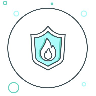 Hat Ateş Koruma Kalkanı simgesi beyaz arkaplanda izole edildi. Sigorta konsepti. Güvenlik, güvenlik, koruma, konsept koruma. Renkli taslak konsepti. Vektör.