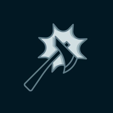 İtfaiyeci baltası simgesi siyah arka planda izole edildi. Yangın baltası. Düz çizgili, gölgeli. Vektör.