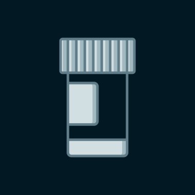 Hat ilacı şişesi ve siyah arka planda izole edilmiş hap ikonu. Şişe hapı işareti. Eczane tasarımı. Düz çizgili, gölgeli. Vektör.