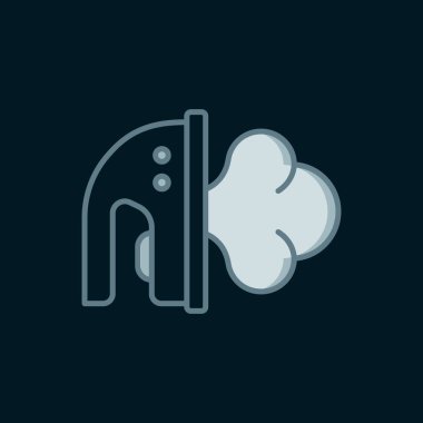 Elektrik hattı simgesi siyah arkaplanda izole edildi. Buhar ütüsü. Düz çizgili, gölgeli. Vektör.