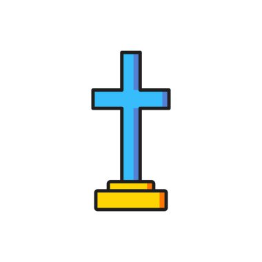 Beyaz arkaplanda çapraz simge izole edilmiş renk mezarı. Düz çizgili, gölgeli. Vektör.