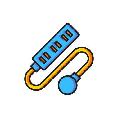 Renkli Elektrik uzatma kablosu simgesi beyaz arkaplanda izole edildi. Priz prizi. Düz çizgili, gölgeli. Vektör.