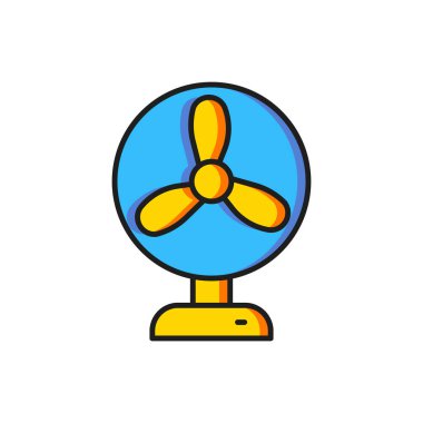 Renkli Elektrik fan simgesi beyaz arkaplanda izole edildi. Düz çizgili, gölgeli. Vektör.