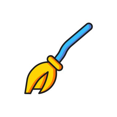 Beyaz arkaplanda Renkli Cadılar süpürge simgesi izole edildi. Mutlu Cadılar Bayramı Partisi. Düz çizgili, gölgeli. Vektör.