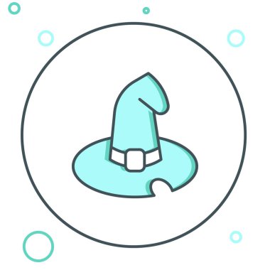 Çizgi Cadı şapkası simgesi beyaz arkaplanda izole edildi. Mutlu Cadılar Bayramı Partisi. Renkli taslak konsepti. Vektör.