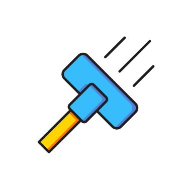 Renkli süpürge simgesi beyaz arkaplanda izole edildi. Düz çizgili, gölgeli. Vektör.