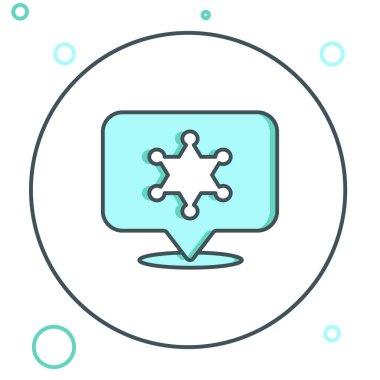 Hat Hexagram Şerif ikonu beyaz arka planda izole edildi. Polis rozeti ikonu. Renkli taslak konsepti. Vektör.