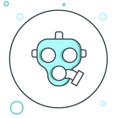 Beyaz arkaplanda çizgi gaz maskesi simgesi izole edildi. Solunum cihazı işareti. Renkli taslak konsepti. Vektör.