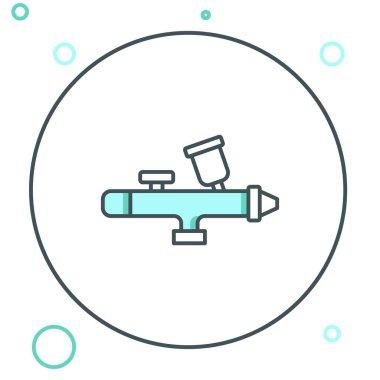 Beyaz arka planda izole edilmiş çizgi boyası sprey tabancası ikonu. Renkli taslak konsepti. Vektör.