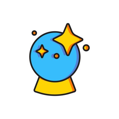 Beyaz arkaplanda izole edilmiş renkli sihirli top simgesi. Kristal küre. Düz çizgili, gölgeli. Vektör.