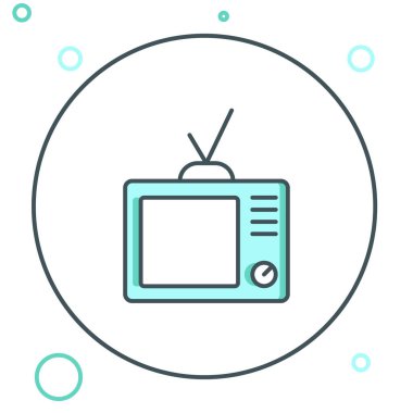 Retro TV simgesi beyaz arkaplanda izole edildi. Televizyon tabelası. Renkli taslak konsepti. Vektör.