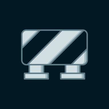 Çizgi Yolu bariyeri simgesi siyah arkaplanda izole edildi. İnşaat sürecinde olan yasak bölgenin sembolü. Onarım işe yarıyor. Düz çizgili, gölgeli. Vektör.