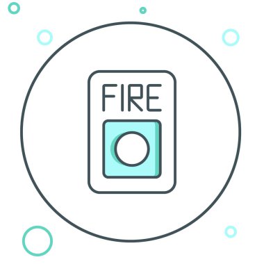 Beyaz arkaplanda çizgi yangın alarmı simgesi izole edildi. Yangın güvenlik kutusunu çek. Renkli taslak konsepti. Vektör.